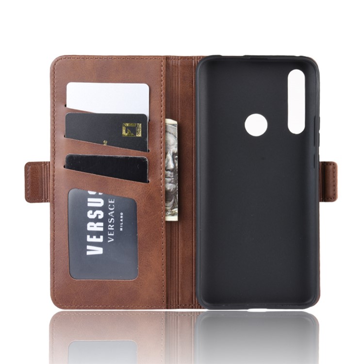 Magnetic Double Clasp Leather Wallet Stand Case for Huawei Y9 Prime 2019 - Coffee-2