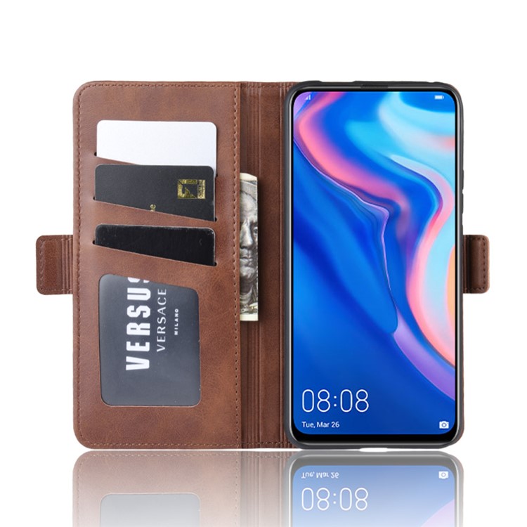 Magnetic Double Clasp Leather Wallet Stand Case for Huawei Y9 Prime 2019 - Coffee-3