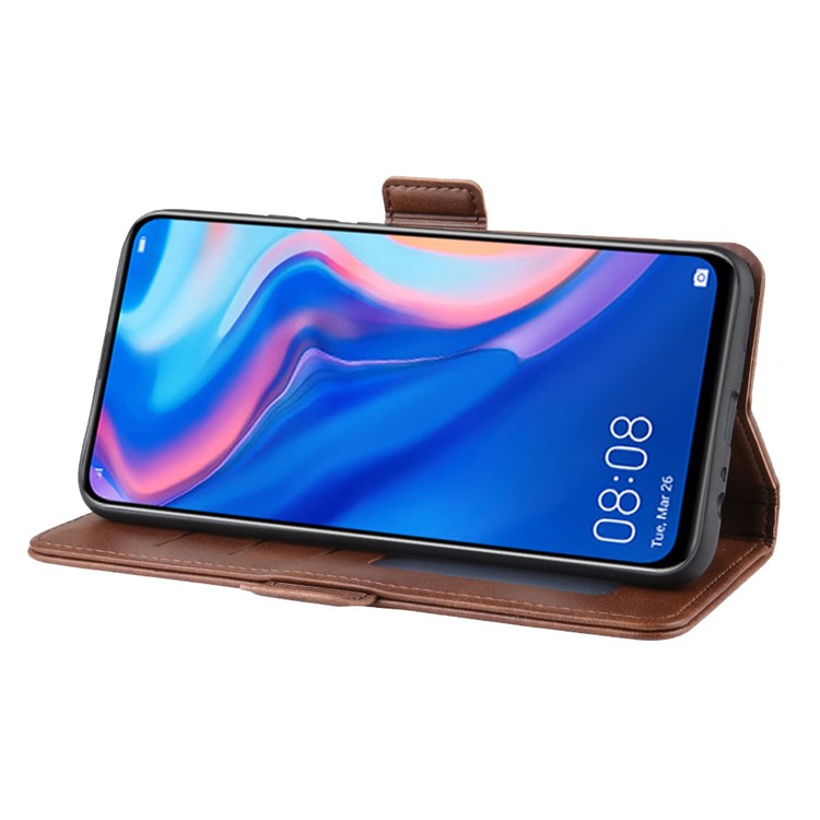 Magnetic Double Clasp Leather Wallet Stand Case for Huawei Y9 Prime 2019 - Coffee-4