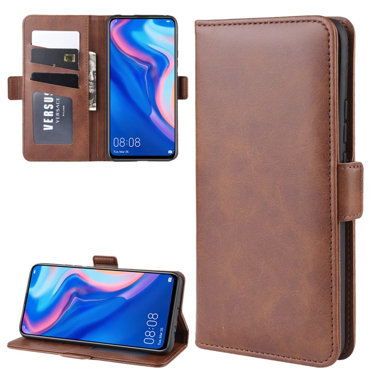 Magnetic Double Clasp Leather Wallet Stand Case for Huawei Y9 Prime 2019 - Coffee-5