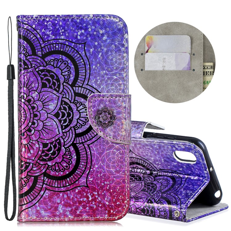 Laser Carving Pattern Printing Flip Leather Shell with Strap for Huawei Y5 (2019) / Honor 8S - Flower-1