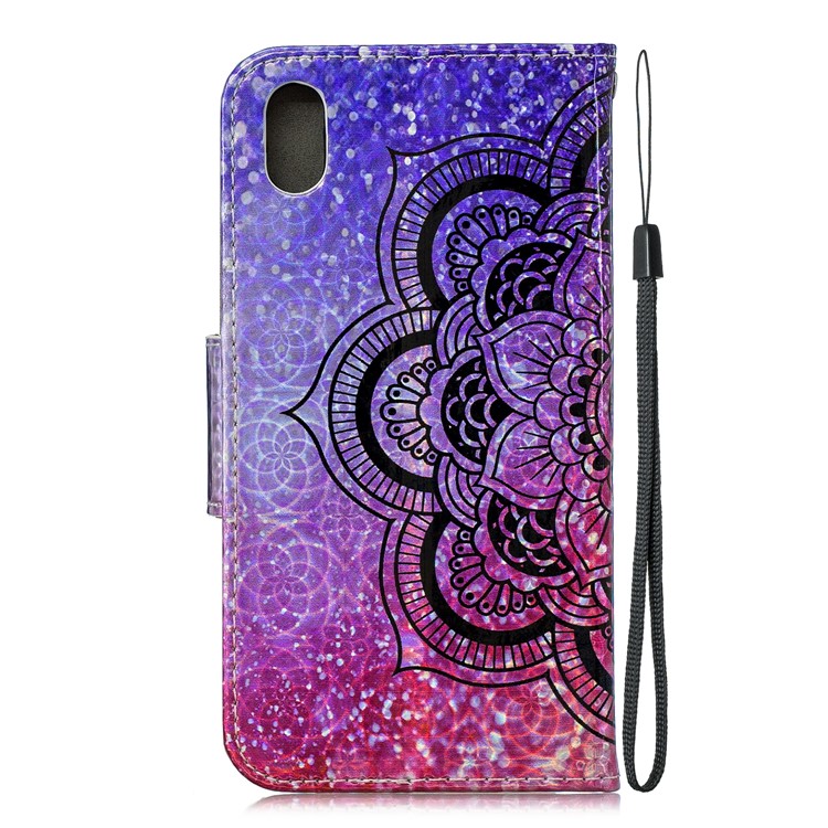 Laser Carving Pattern Printing Flip Leather Shell with Strap for Huawei Y5 (2019) / Honor 8S - Flower-3