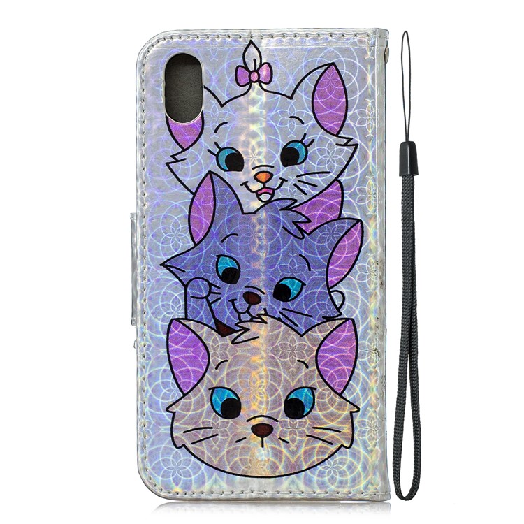 Escultura A Laser Padrão De Impressão Flip Leather Shell Com Alça Para Huawei Y5 (2019) / Honra 8S - Três Gatos Fofos-3