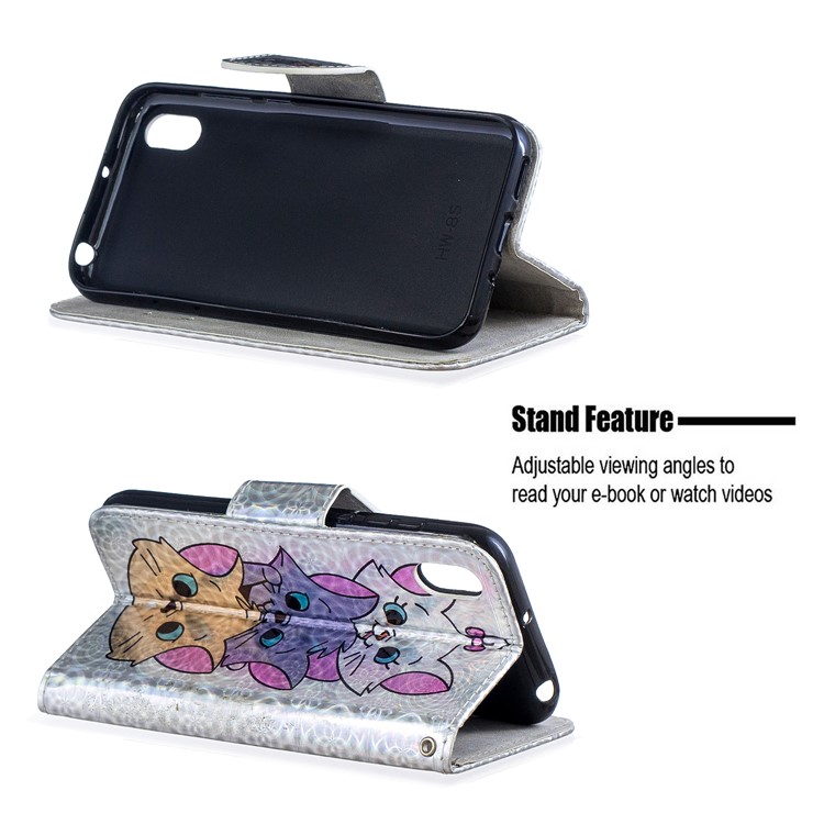 Escultura A Laser Padrão De Impressão Flip Leather Shell Com Alça Para Huawei Y5 (2019) / Honra 8S - Três Gatos Fofos-5