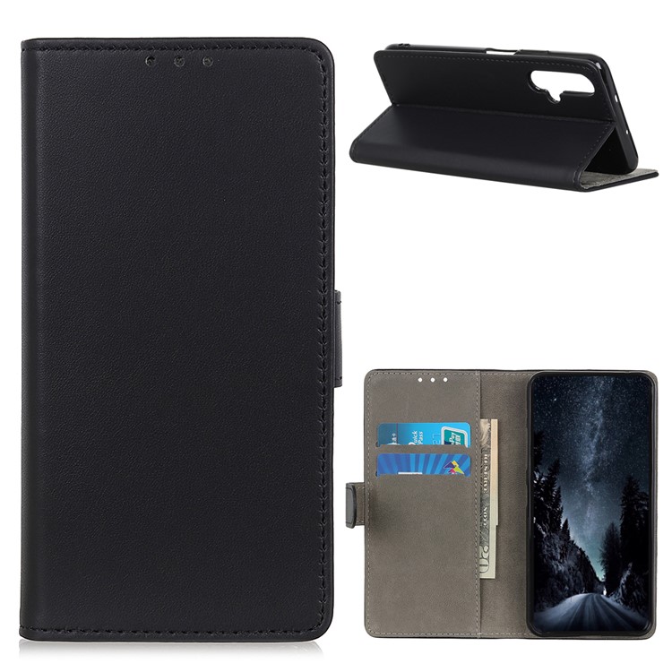 For Huawei nova 5/nova 5 Pro PU Leather Protective Cover with Wallet Stand - Black-1