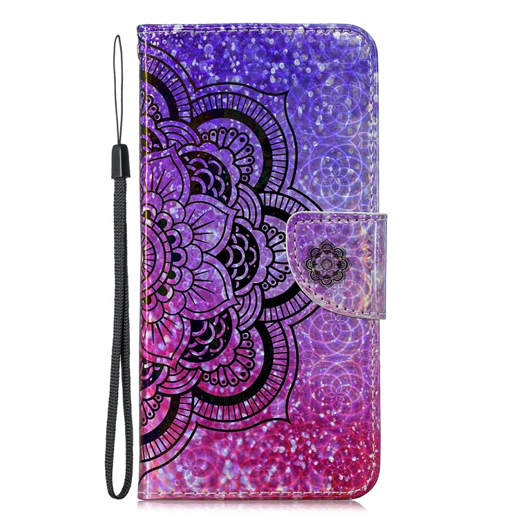 Laser Carving Pattern Printing Leather Wallet Stand Case with Strap for Huawei Y7 (2019) / Y7 Prime (2019) / Y6 Pro (2019) / Enjoy 9 - Flower-2