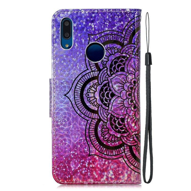 Laser Carving Pattern Printing Leather Wallet Stand Case with Strap for Huawei Y7 (2019) / Y7 Prime (2019) / Y6 Pro (2019) / Enjoy 9 - Flower-3