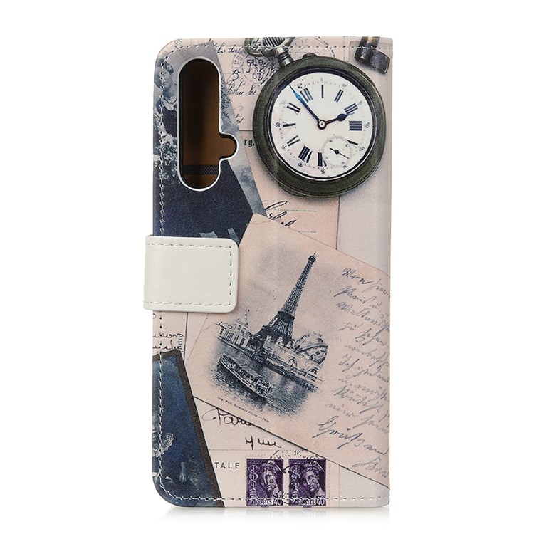 Pattern Printing Leather Wallet Case for Huawei nova 5 Pro / nova 5 - Eiffel Tower and Characters-4