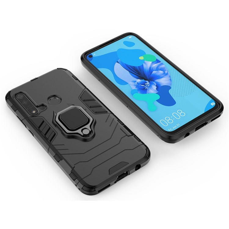 Cool Guard Ring Holder Kickstand PC TPU Hybrid Case for Huawei P20 lite (2019) / nova 5i - Black-3