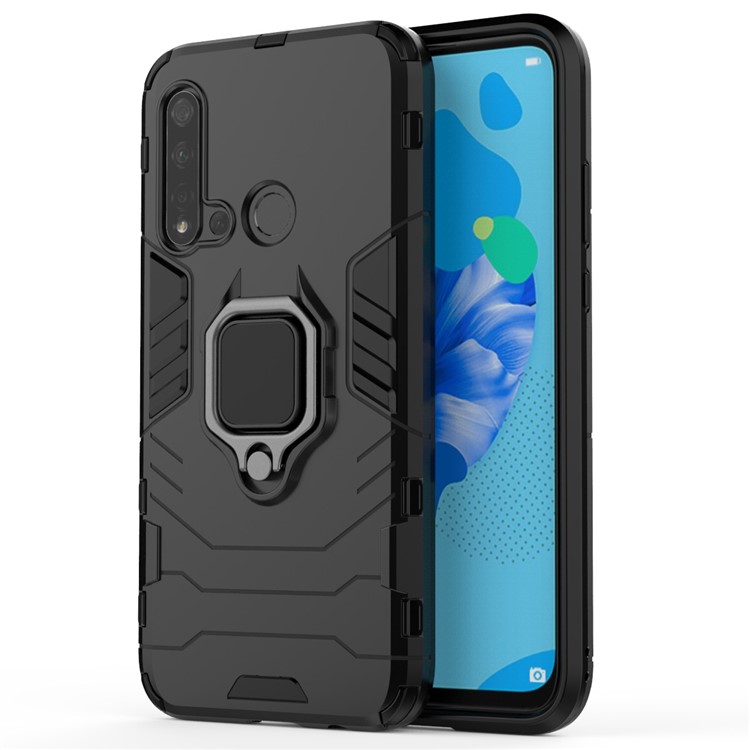 Cool Guard Ring Holder Kickstand PC TPU Hybrid Case for Huawei P20 lite (2019) / nova 5i - Black-4