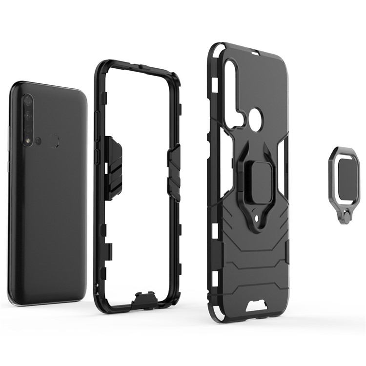 Cool Guard Ring Holder Kickstand PC TPU Hybrid Case for Huawei P20 lite (2019) / nova 5i - Black-5