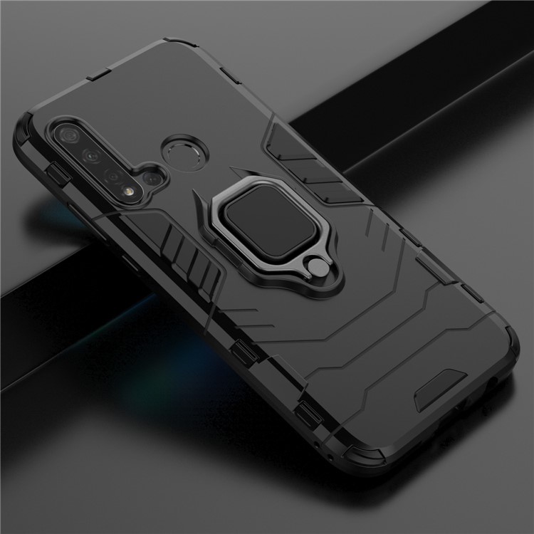 Cool Guard Ring Holder Kickstand PC TPU Hybrid Case for Huawei P20 lite (2019) / nova 5i - Black-9