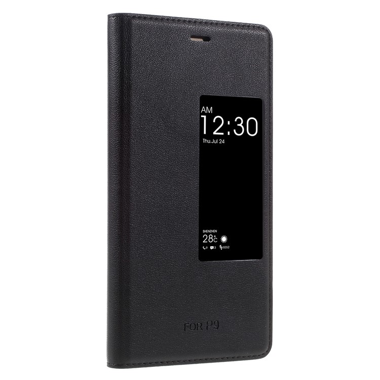 Wake / Sleep View Window Leather Protective Case for Huawei P9 - Black-3