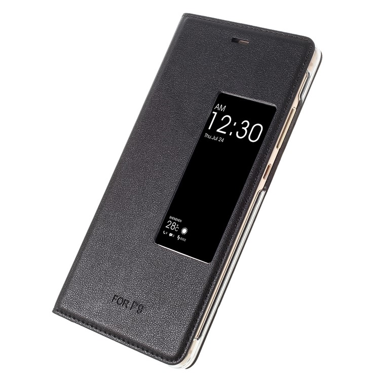 Wake / Sleep View Window Leather Protective Case for Huawei P9 - Black-4