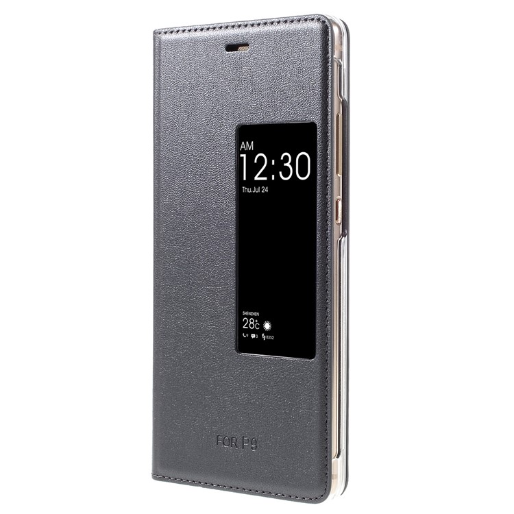 Wake / Sleep View Window Leather Folio Shell for Huawei P9 - Dark Grey-1