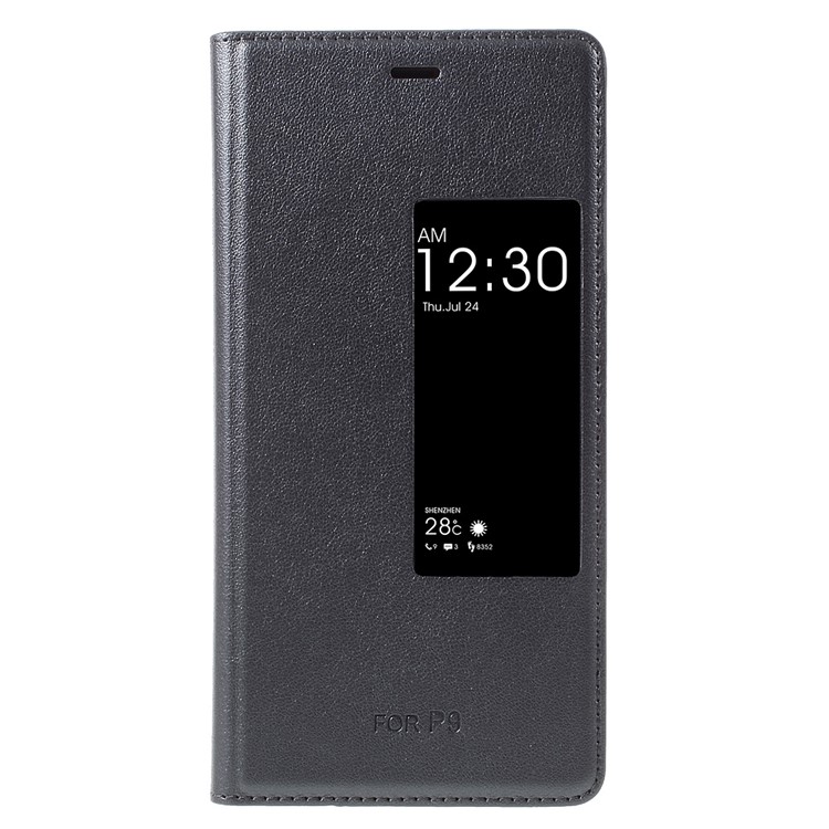 Wake / Sleep View Window Leather Folio Shell for Huawei P9 - Dark Grey-3