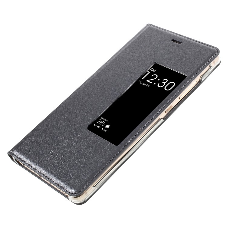 Wake / Sleep View Window Leather Folio Shell for Huawei P9 - Dark Grey-4