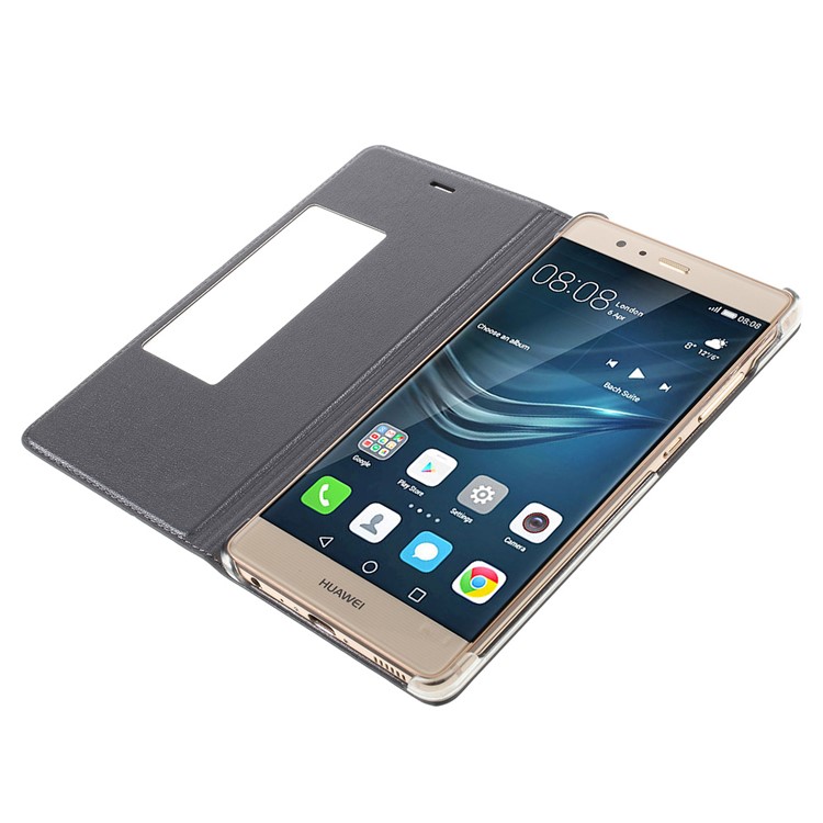 Wake / Sleep View Window Leather Folio Shell for Huawei P9 - Dark Grey-6