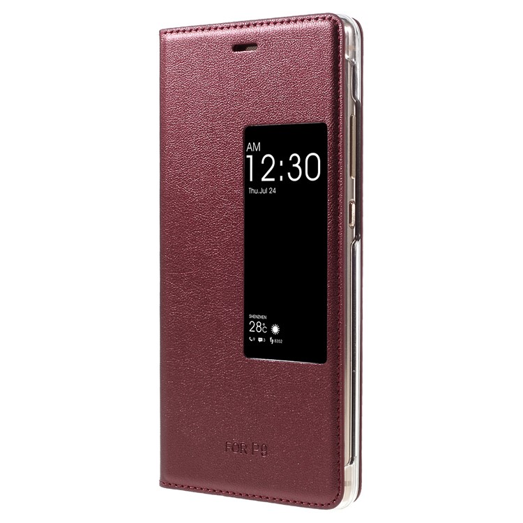 Wake / Sleep View Window Leather Phone Case for Huawei P9 - Red-1