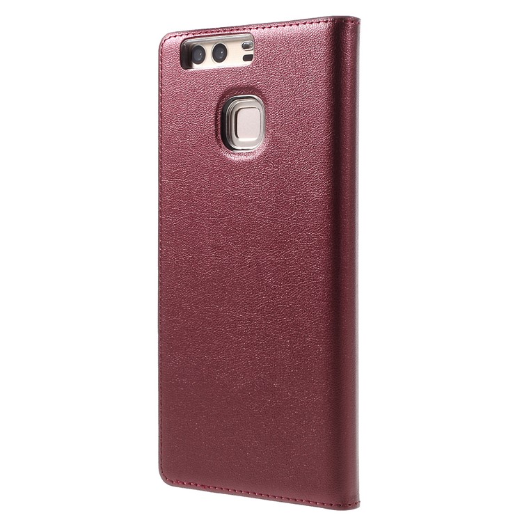 Wake / Sleep View Window Leather Phone Case for Huawei P9 - Red-2