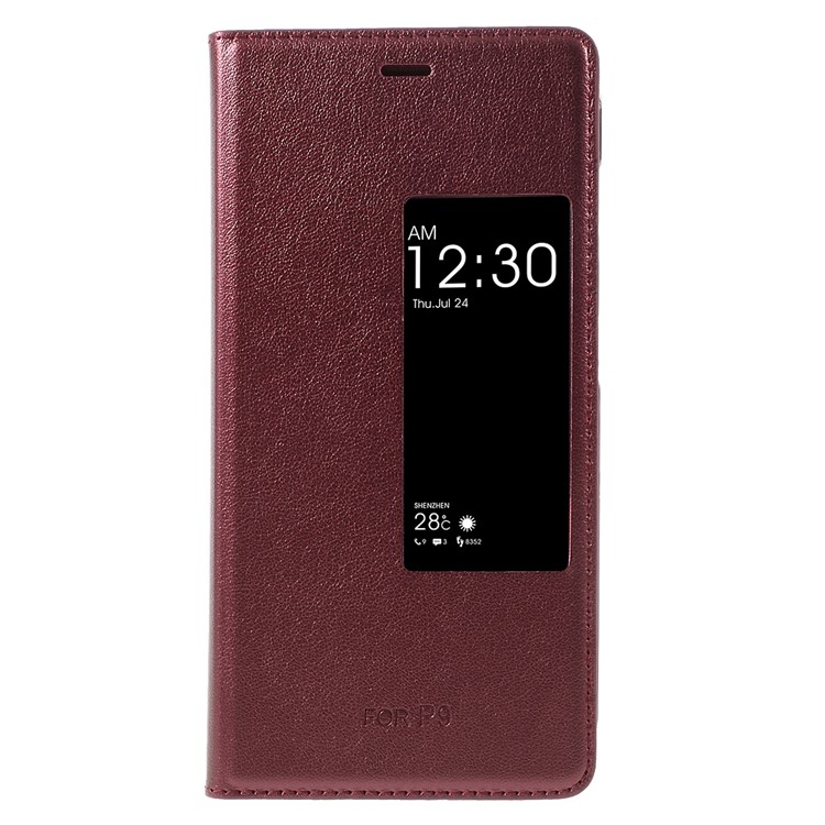 Wake / Sleep View Window Leather Phone Case for Huawei P9 - Red-3