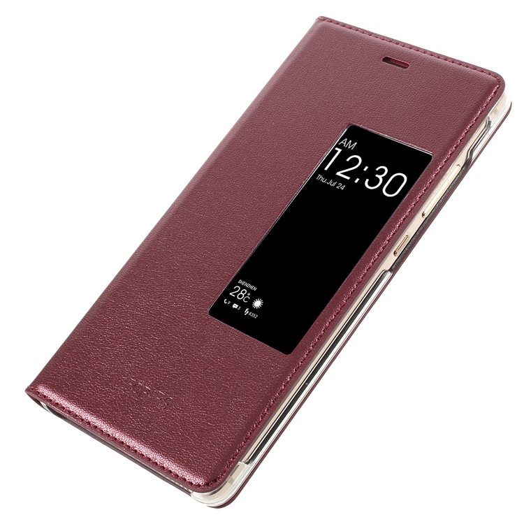 Wake / Sleep View Window Leather Phone Case for Huawei P9 - Red-4