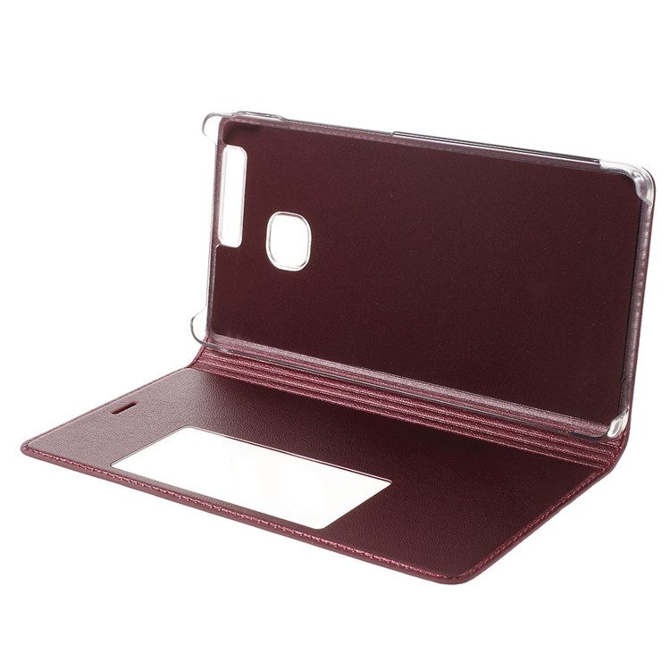 Wake / Sleep View Window Leather Phone Case for Huawei P9 - Red-7