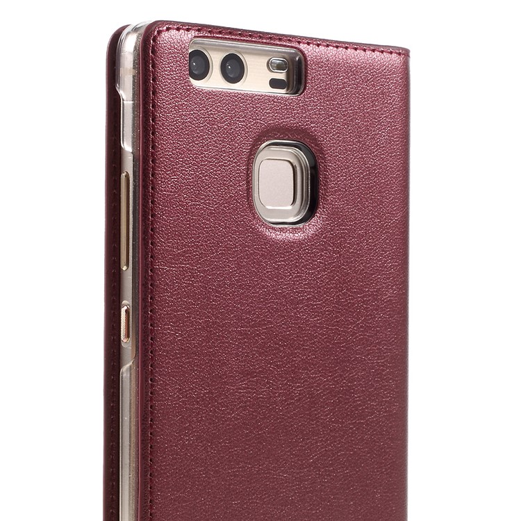 Wake / Sleep View Window Leather Phone Case for Huawei P9 - Red-9
