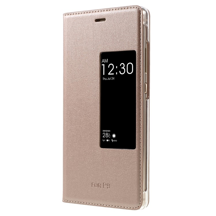 Smart View Window Leather Folio Cover for Huawei P9 - Rose Gold-1
