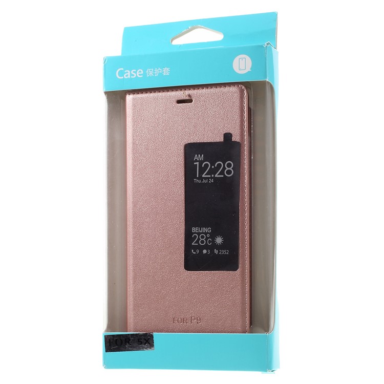 Smart View Window Leather Folio Cover for Huawei P9 - Rose Gold-10