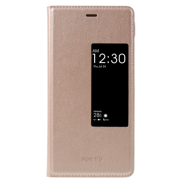 Smart View Window Leather Folio Cover for Huawei P9 - Rose Gold-3