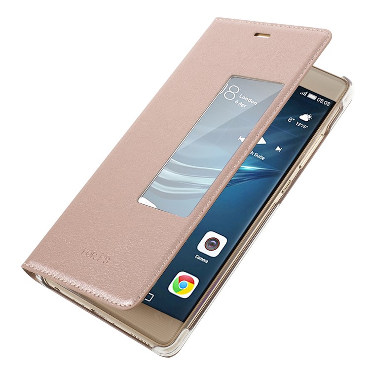 Smart View Window Leather Folio Cover for Huawei P9 - Rose Gold-5