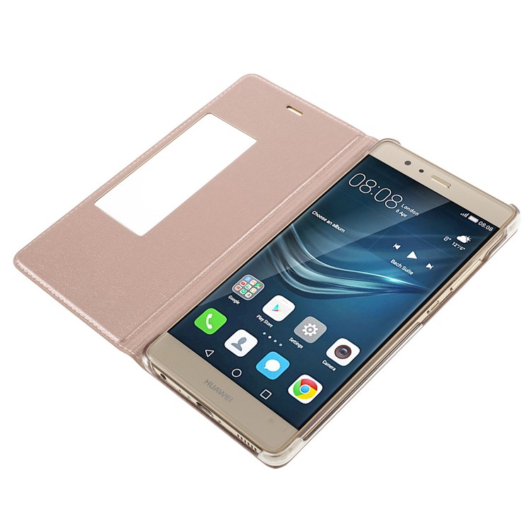 Smart View Window Leather Folio Cover for Huawei P9 - Rose Gold-6
