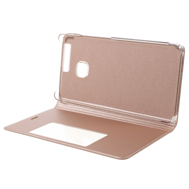 Smart View Window Leather Folio Cover for Huawei P9 - Rose Gold-7