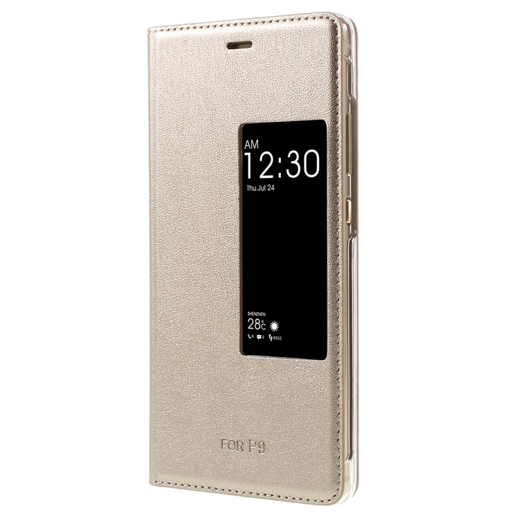 Smart View Window Leather Protective Shell for Huawei P9 - Gold-1