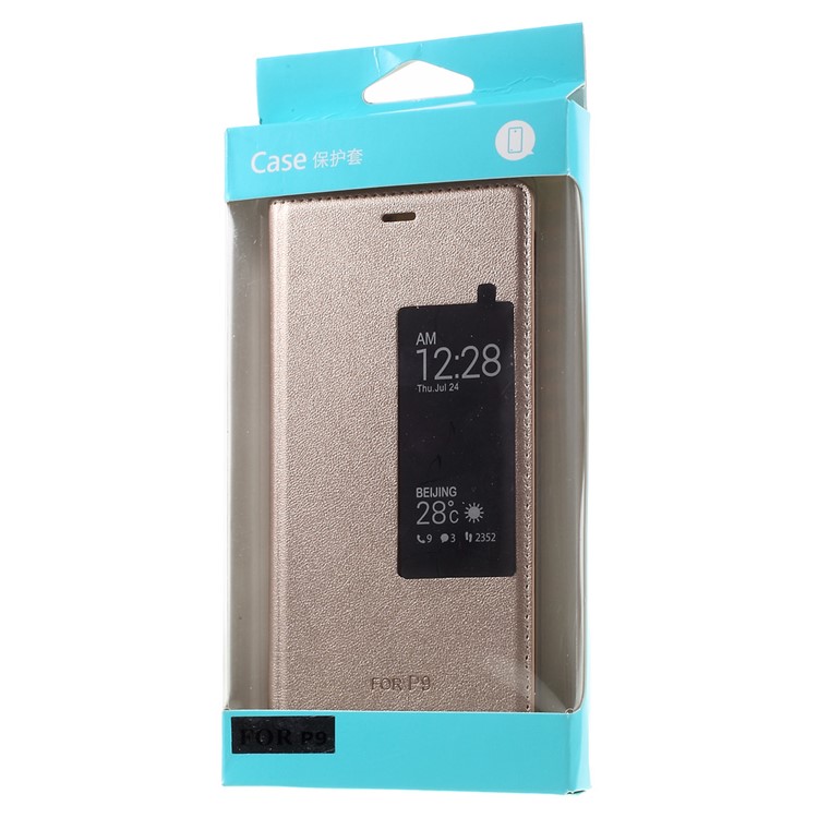 Smart View Window Leather Protective Shell for Huawei P9 - Gold-10