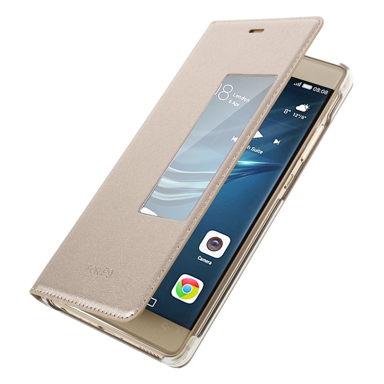 Smart View Window Leather Protective Shell for Huawei P9 - Gold-5