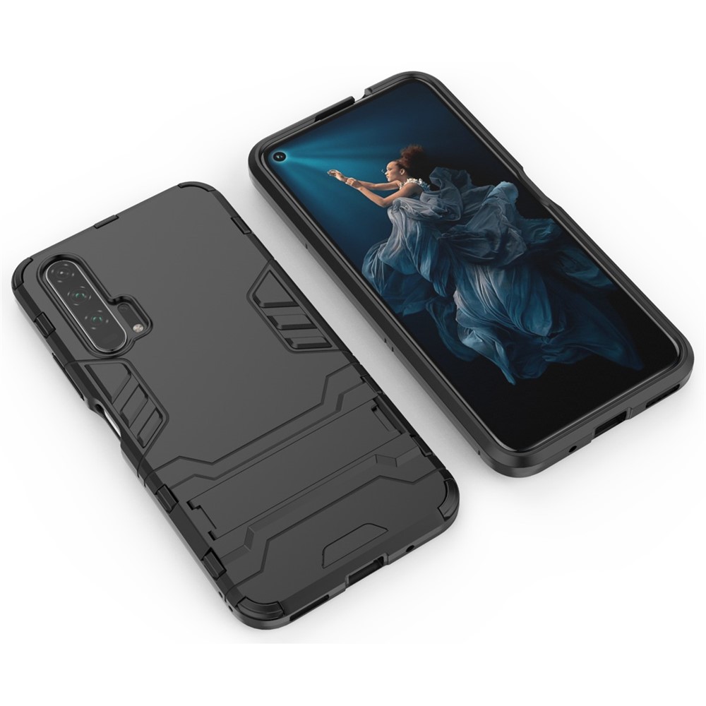 Caso Híbrido PC + TPU de Guarda Brilhante Com Kickstand Para Huawei Honor 20 Pro - Preto