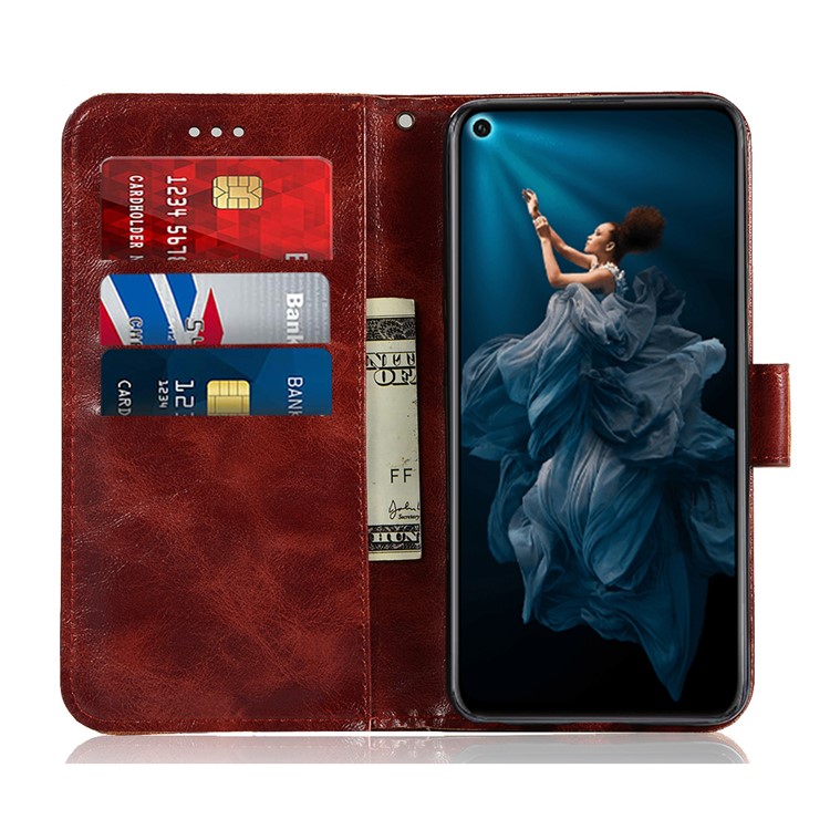 Premium Vintage Leather Wallet Case for Huawei Honor 20 - Wine Red-7