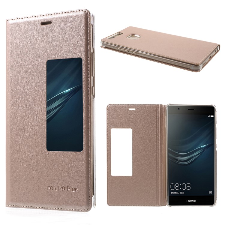 Window Smart Leather Protective Case for Huawei P9 Plus - Rose Gold-1