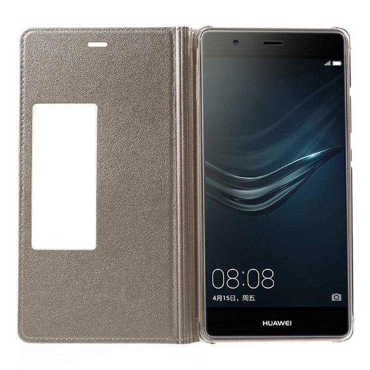 Smart View Slim Leather Flip Cover for Huawei P9 Plus - Gold-5