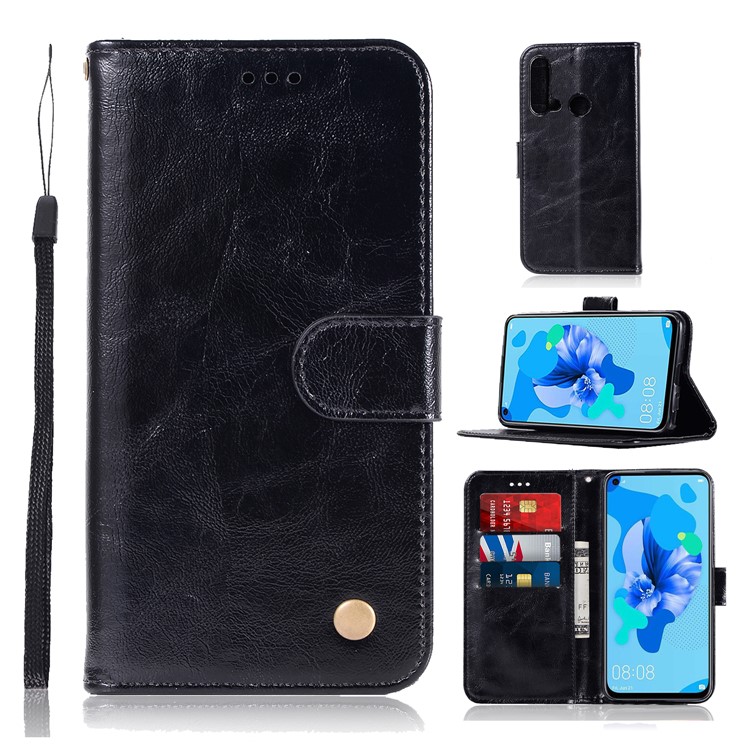 Premium Vintage Leather Wallet Stand Case for Huawei P20 lite (2019) / Nova 5i - Black-1