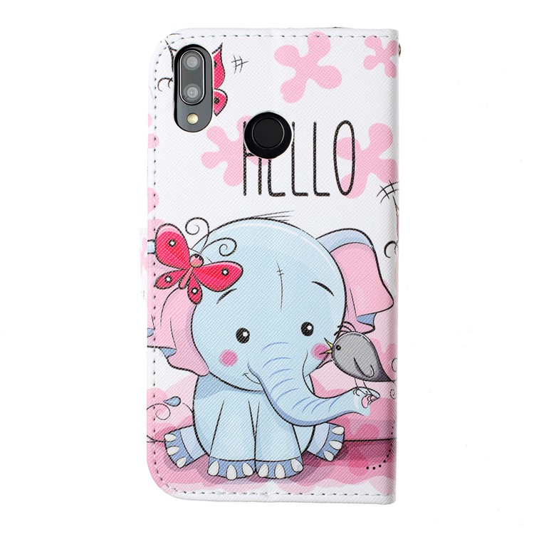 Pattern Printing Wallet Stand Flip Leather Case for Huawei Y9 (2019) / Enjoy 9 Plus - Cute Elephant-2
