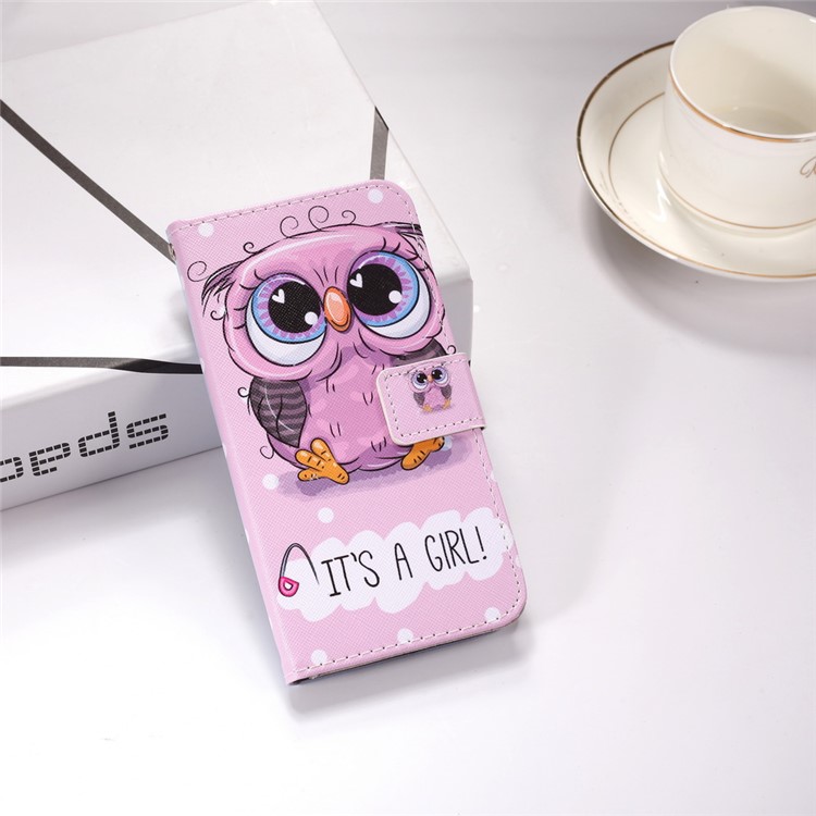Pattern Printing Wallet Stand Flip Leather Case with Strap for Huawei Y9 (2019) / Enjoy 9 Plus - Girl Owl-12