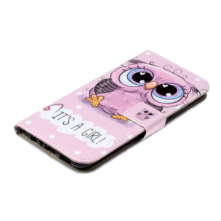 Pattern Printing Wallet Stand Flip Leather Case with Strap for Huawei Y9 (2019) / Enjoy 9 Plus - Girl Owl-3