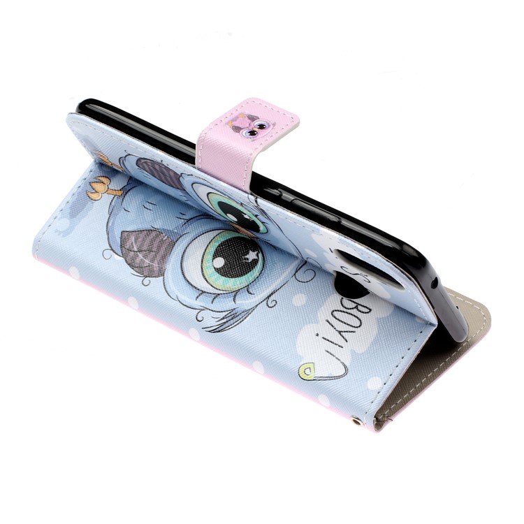 Pattern Printing Wallet Stand Flip Leather Case with Strap for Huawei Y9 (2019) / Enjoy 9 Plus - Girl Owl-4