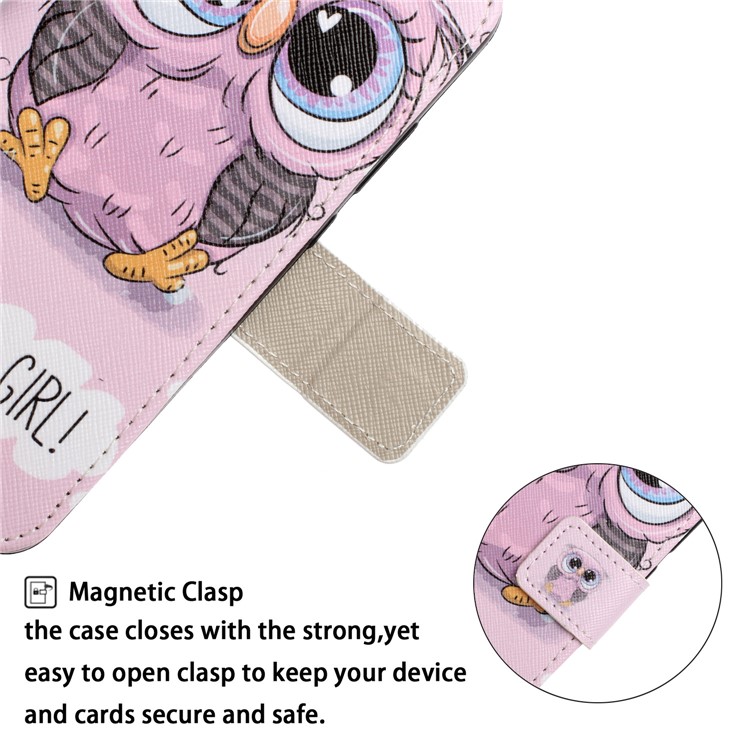 Pattern Printing Wallet Stand Flip Leather Case with Strap for Huawei Y9 (2019) / Enjoy 9 Plus - Girl Owl-7