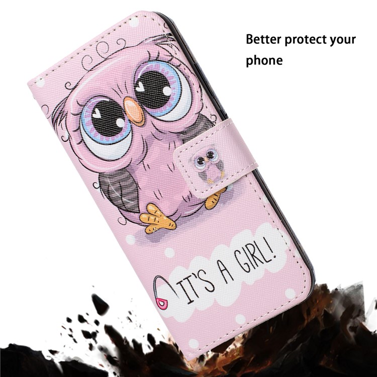 Pattern Printing Wallet Stand Flip Leather Case with Strap for Huawei Y9 (2019) / Enjoy 9 Plus - Girl Owl-8