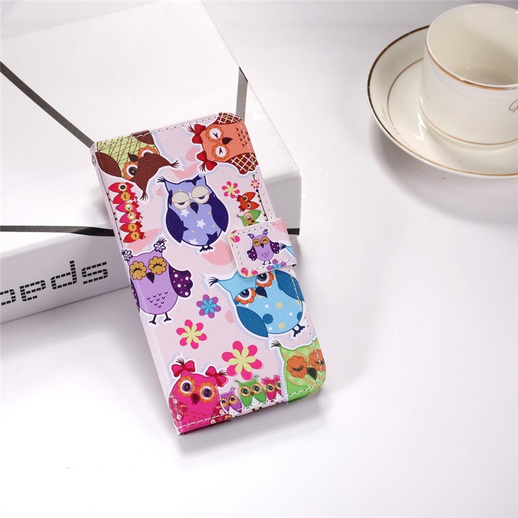 Pattern Printing Wallet Stand Flip Leather Case with Strap for Huawei Y9 (2019) / Enjoy 9 Plus - Colorful Owls-12