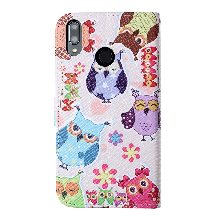 Pattern Printing Wallet Stand Flip Leather Case with Strap for Huawei Y9 (2019) / Enjoy 9 Plus - Colorful Owls-2